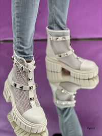 Botin blanco malla apliques dorado suela 5cm MS5036  C-53