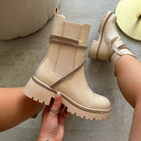 Botin beige apliques dorado suela 4cm  9559A  C-64