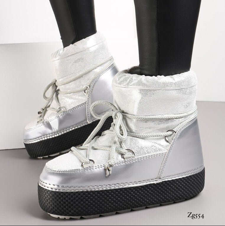 Botin plateado tipo nieve suela 4cm  NB616  C-77