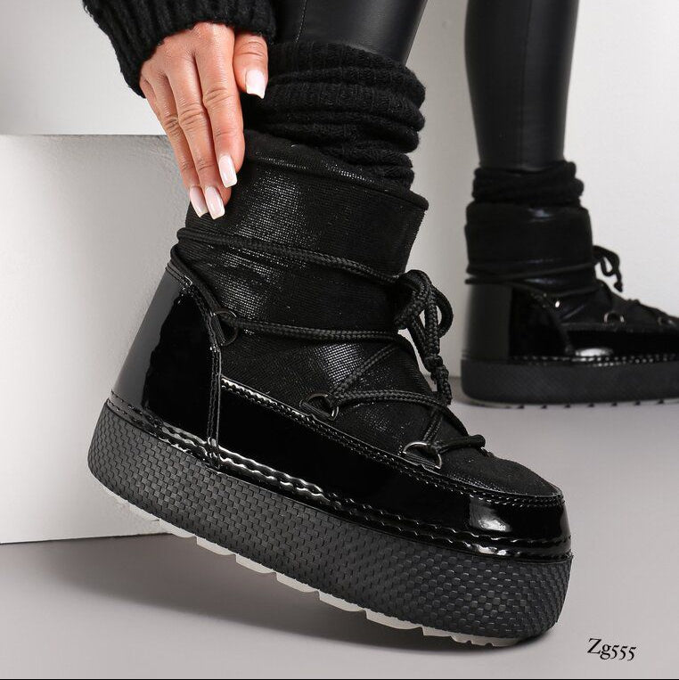 Botin negro tipo nieve suela 4cm  NB616  C-77