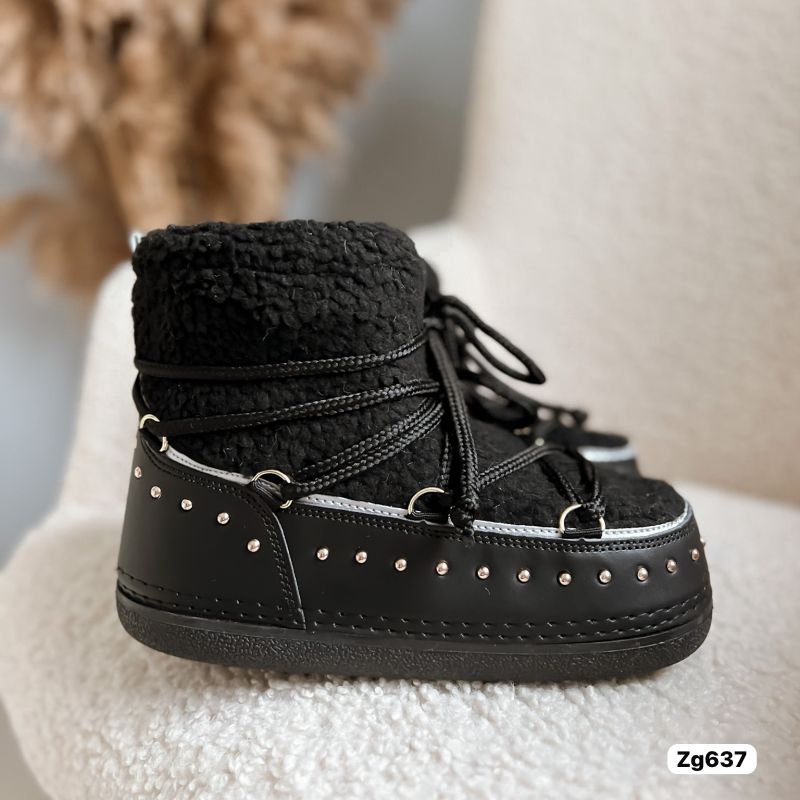 Botin negro tipo nieve apliques dorado  NB617  C-77