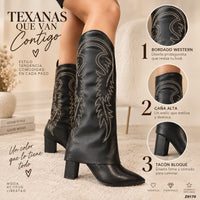 Bota texana negro doblez detalles tacon 8cm  255-061
