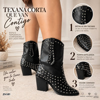Botin texano negro apliques plateado tacon 7cm  HX3108-B9500