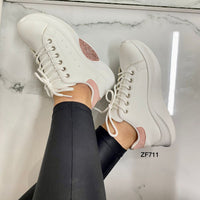 Tenis blanco apliques brillantes rosa 9250   C-66