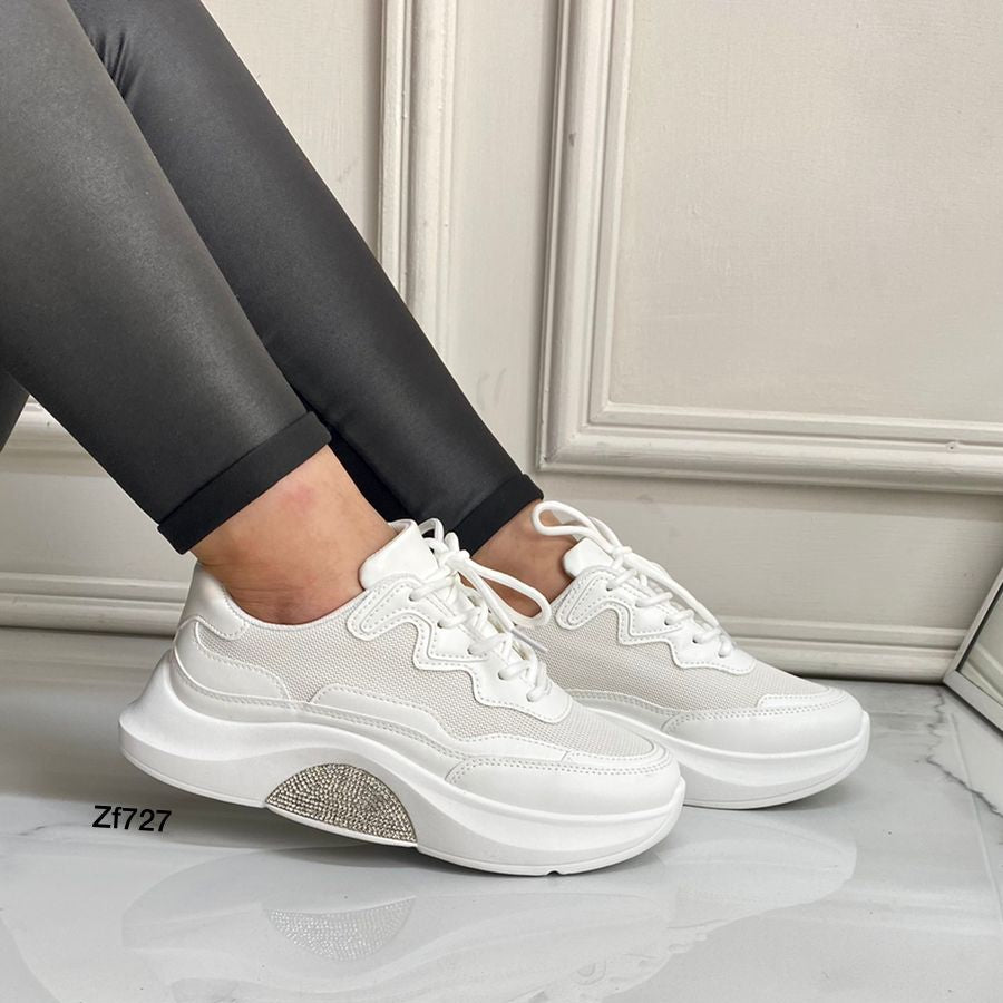 Tenis blanco apliques brillantes suela 3cm  9239   C-66