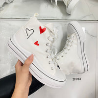 Tenis blanco detalles corazon suela 3cm  PC179   C-69