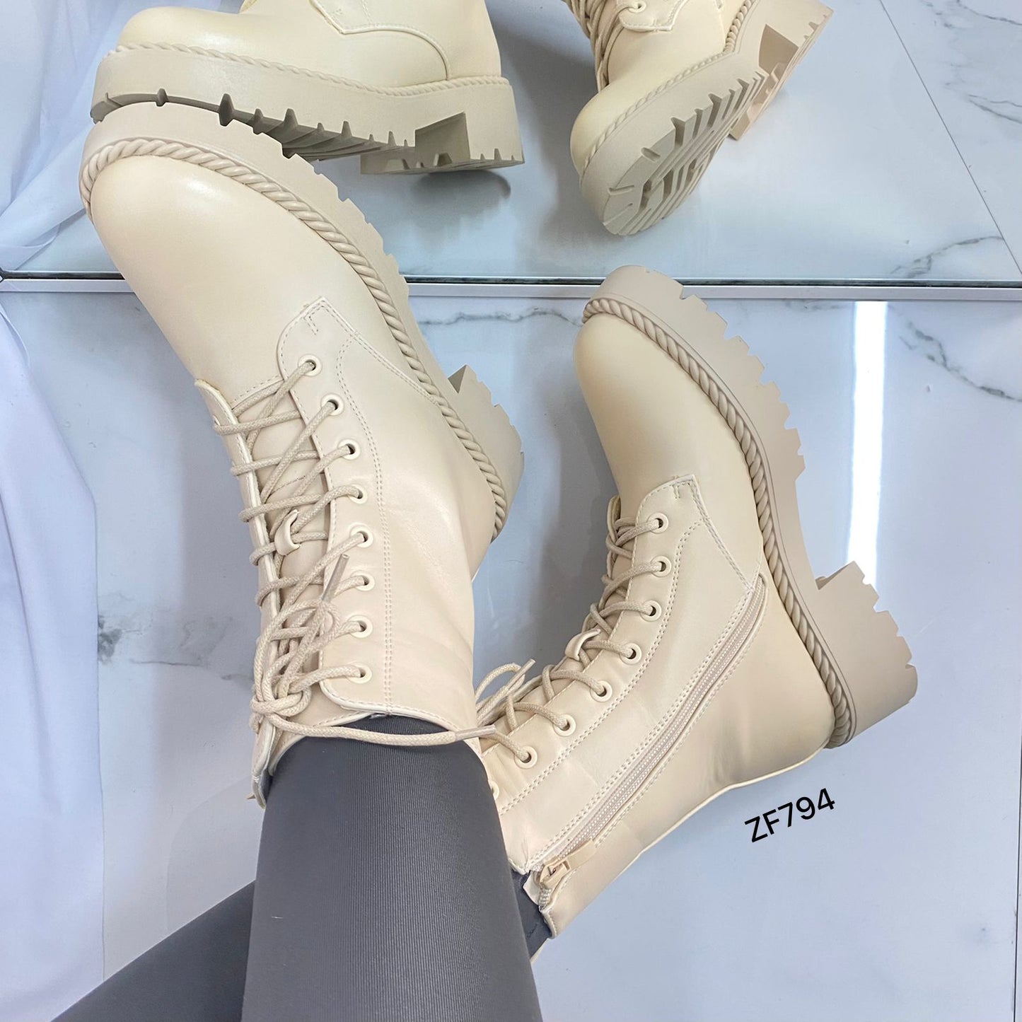 Botin beige tacon 4cm  8636  C-66