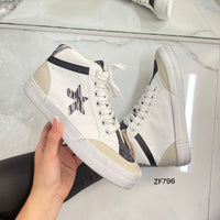 Tenis blanco apliques negros brillantes suela 2cm  1201  C-67