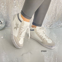 Tenis blanco aplique plateado brillante suela 2cm  1201  C-67