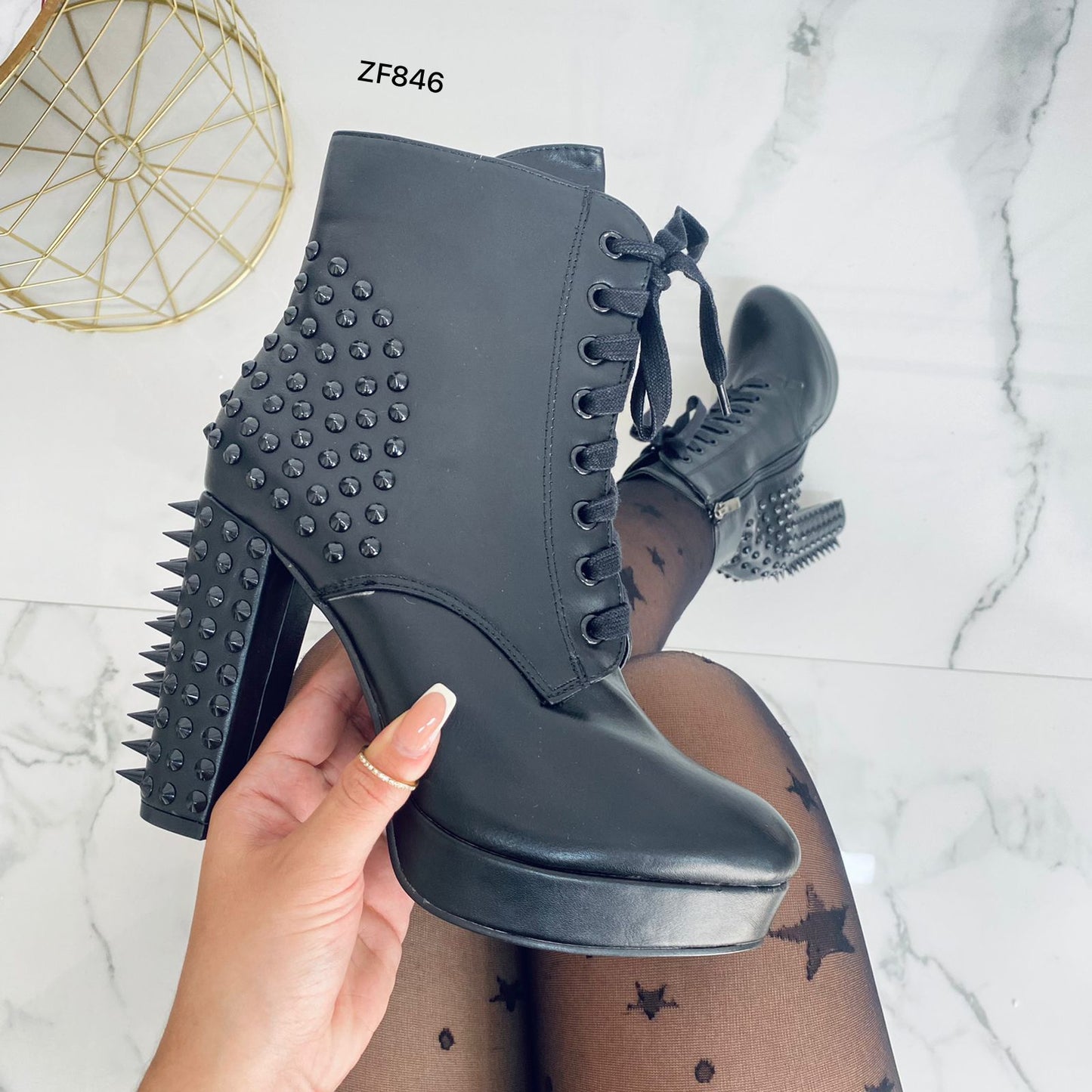 Botin negro taches tacon 10cm  15633  C-65