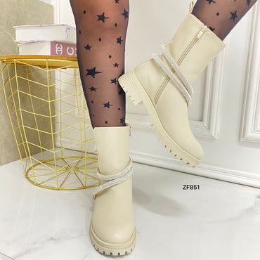 Botin beige aplique brillantes suela 3cm   D-109    C-63