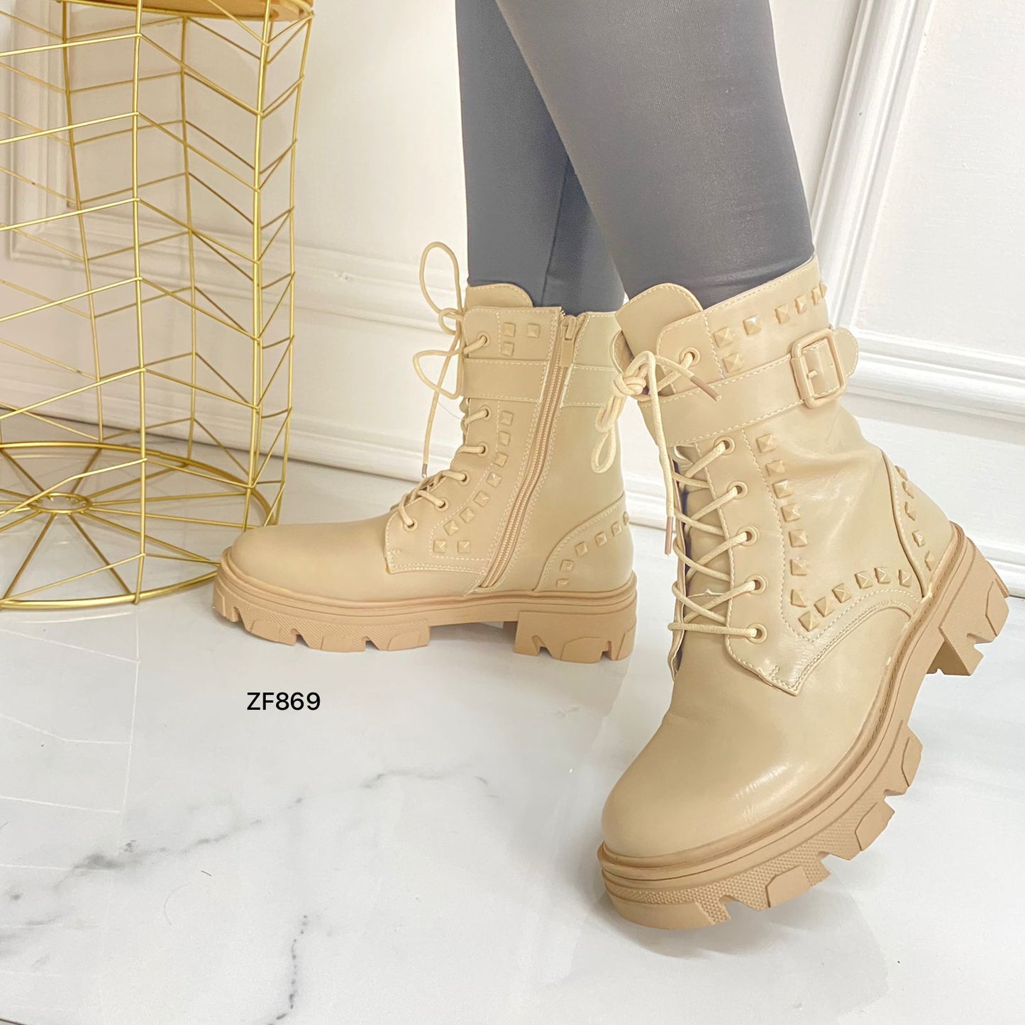 Botin beige apliques suela 3cm  U8AX09037-1   C-20