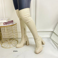 Bota caña alta beige tacon 10cm  H8-202  C-63