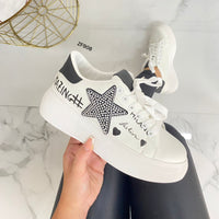 Tenis blancos apliques brillantes suela 4cm    N 5308C  C-4