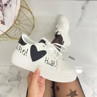 Tenis blancos detalles negros apliques suela 5cm  N 5308B  C-4