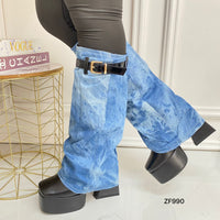 Bota negra doblez jean tacon 13cm  BT04#  C-1