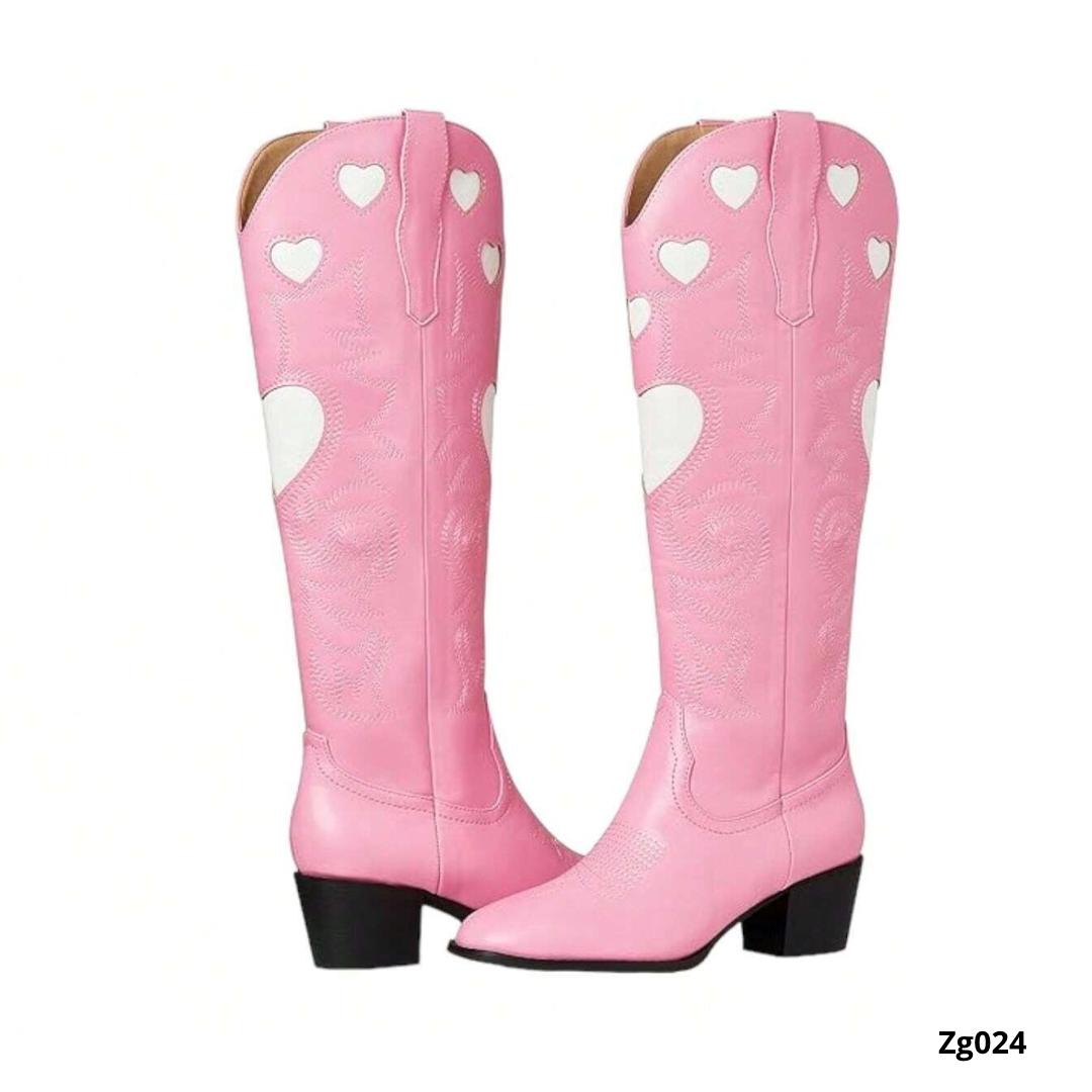 Bota texana rosado detalles blanco tacon 6cm  BOT006C  C-1