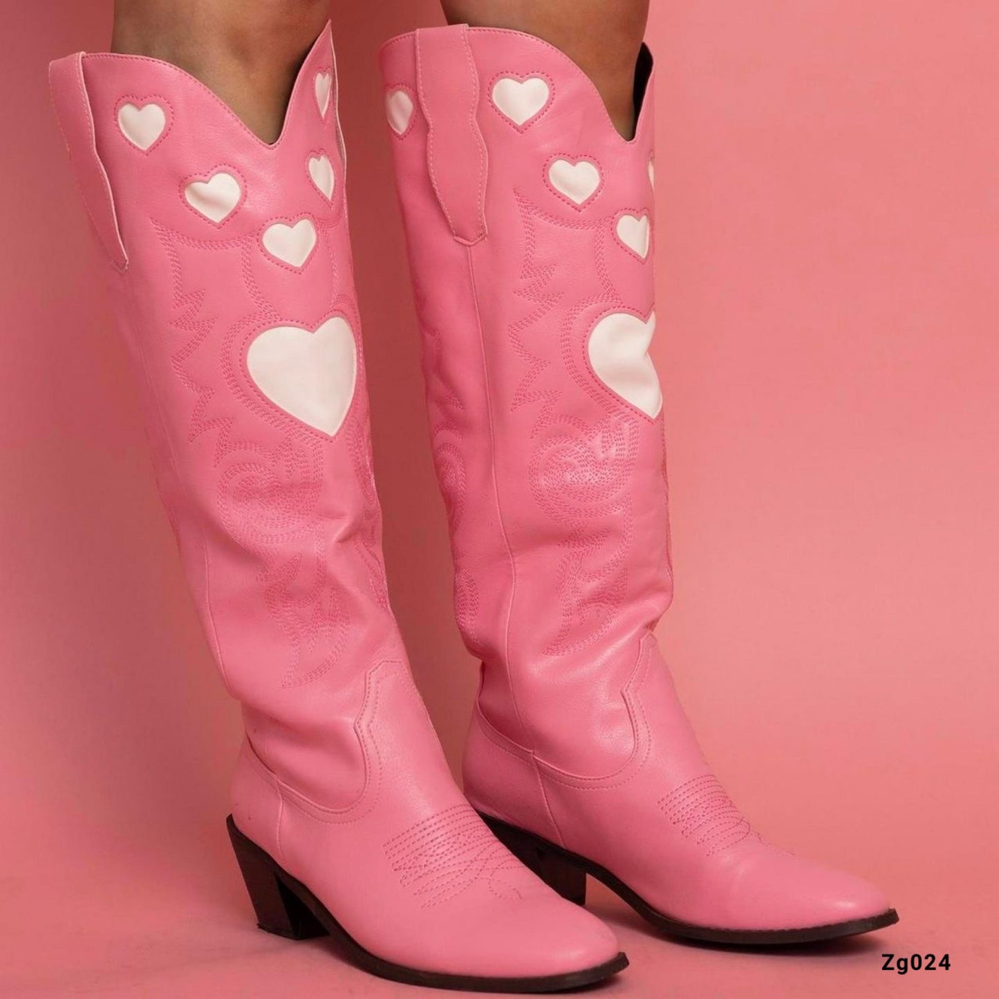 Bota texana rosado detalles blanco tacon 6cm  BOT006C  C-1