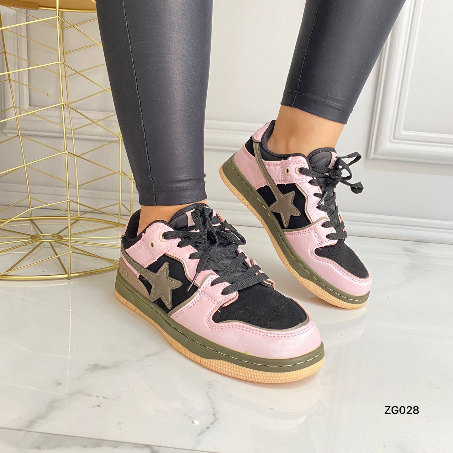 Tenis rosado detalles negro cafe  TN18#  C-1
