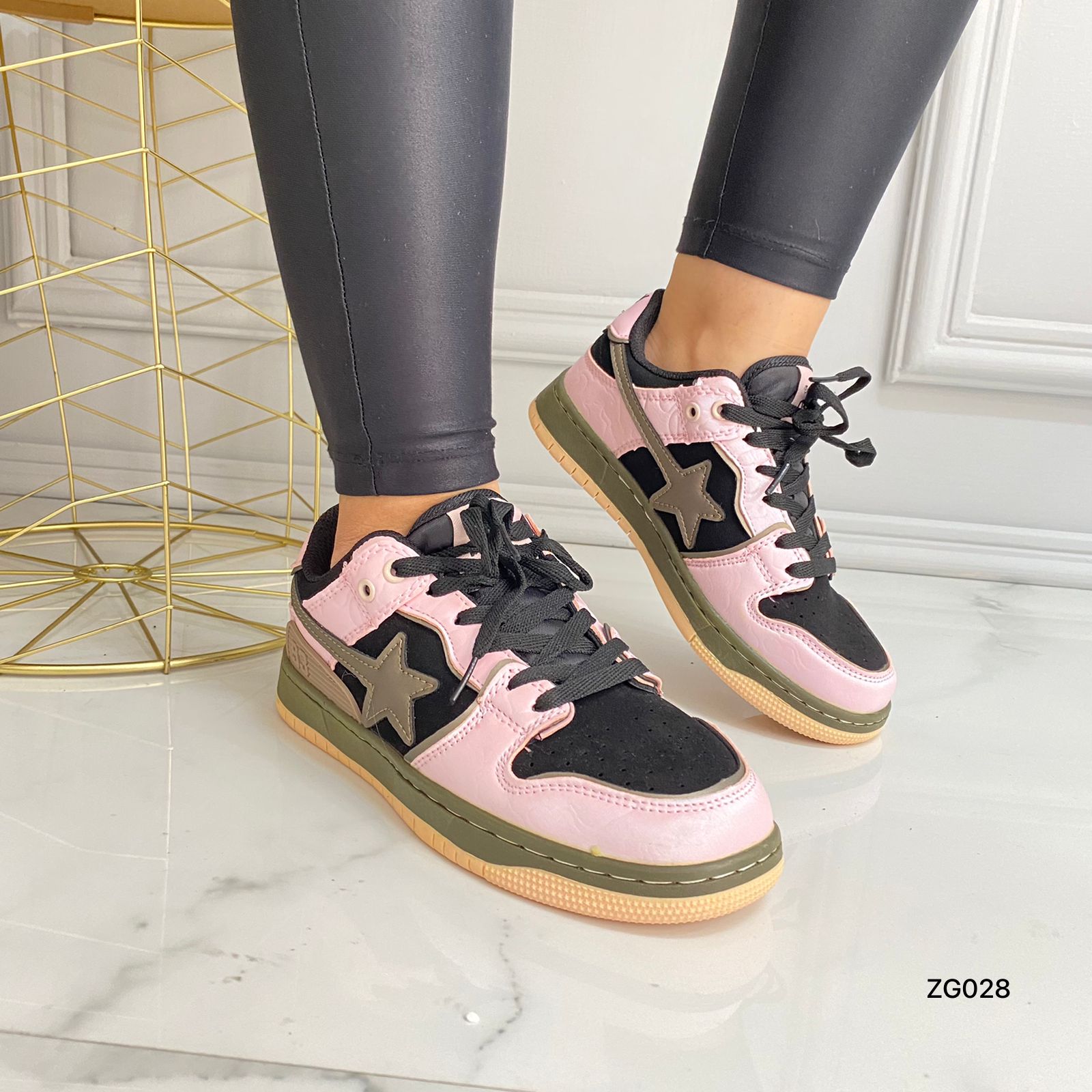 Tenis rosado detalles negro cafe  TN18#  C-1