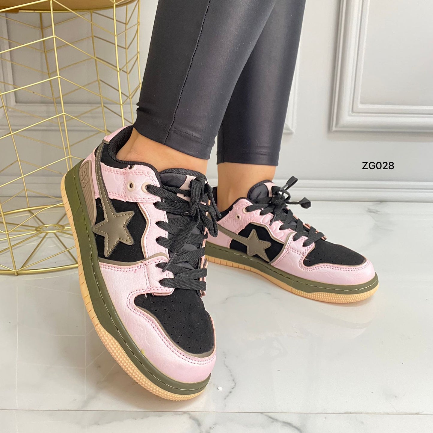 Tenis rosado detalles negro cafe  TN18#  C-1