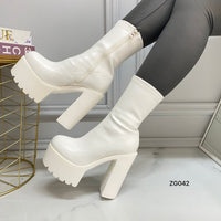 Botin blanco plataforma 5cm tacon 13cm  BT08#  C-1