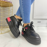 Tenis negro detalle rosado cadena plataforma 5cm  TN05#  C-1