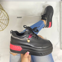 Tenis negro detalle rosado cadena plataforma 5cm  TN05#  C-1