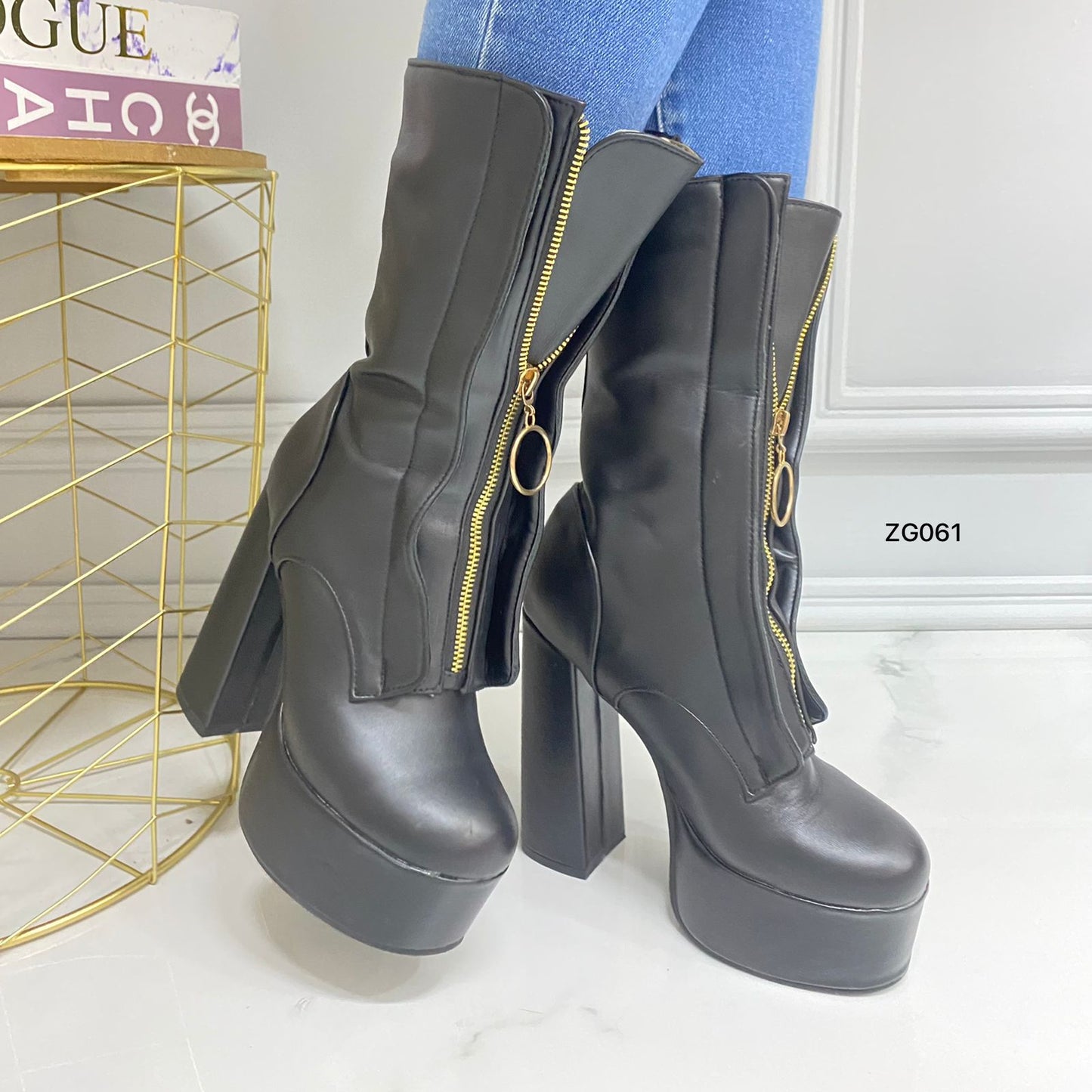 Bota negro cierre frontal tacon 14cm  BOT010C  C-1