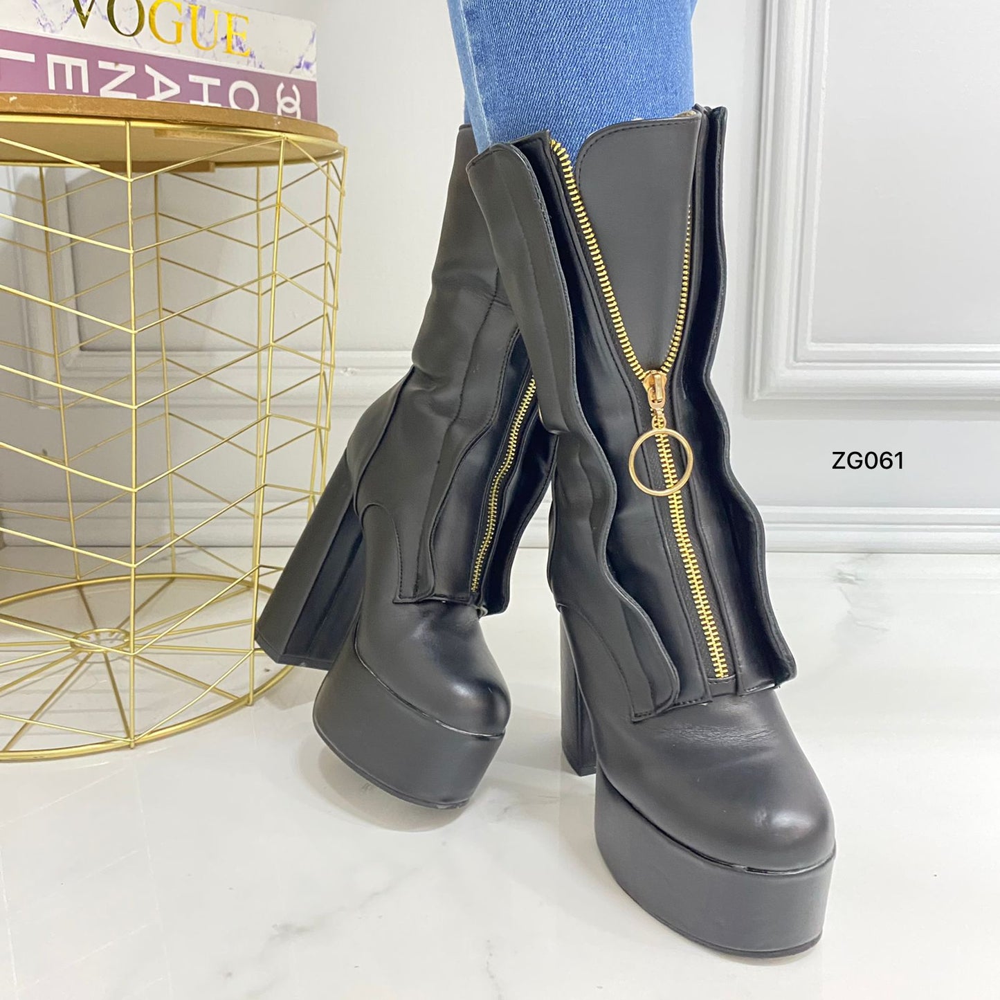 Bota negro cierre frontal tacon 14cm  BOT010C  C-1