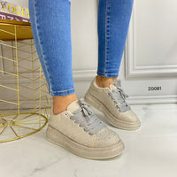 Tenis gris apliques brillantes suela 4cm  TN07#  C-1
