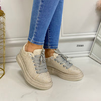 Tenis gris apliques brillantes suela 4cm  TN07#  C-1