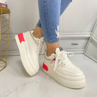 Tenis blanco detalle rosado cadena plataforma 5cm  TN05#  C-1