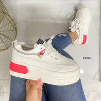 Tenis blanco detalle rosado cadena plataforma 5cm  TN05#  C-1