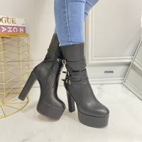 Botin negro aplique correas plataforma 5cm tacon 14cm  BO-06#  C-4