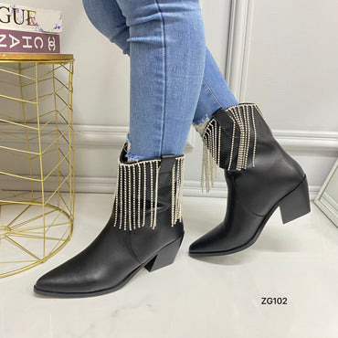 Botin negro apliques brillantes tacon 6cm  BO-02#  C-4