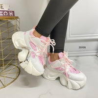 Tenis blanco detalle rosado/plateado  suela 5 cm   X-22  C-2