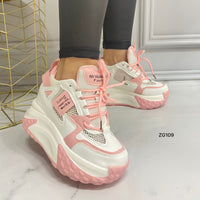 Tenis blanco detalles rosado suela 6cm   X-18  C-2