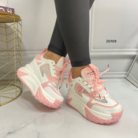 Tenis blanco detalles rosado suela 6cm   X-18  C-2