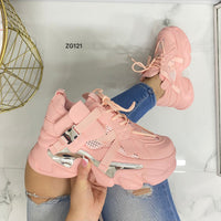 Tenis rosado detalle plateado suela 6cm  X-17  C-2