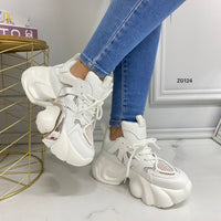 Tenis blanco detalle plateado suela 6cm  X-26  C-2