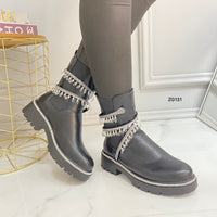 Botin negro apliques plateado brillantes suela 4cm  BTC11#  C-1