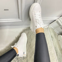 Tenis blanco detalle plateado suela 3cm  SL-1001   C-8