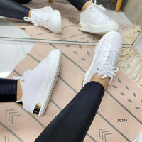 Tenis blanco detalle dorado suela 3cm  SL-1001   C-8