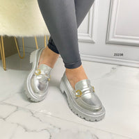 Zapato plateado aplique dorado suela 4cm  L1365  C-6