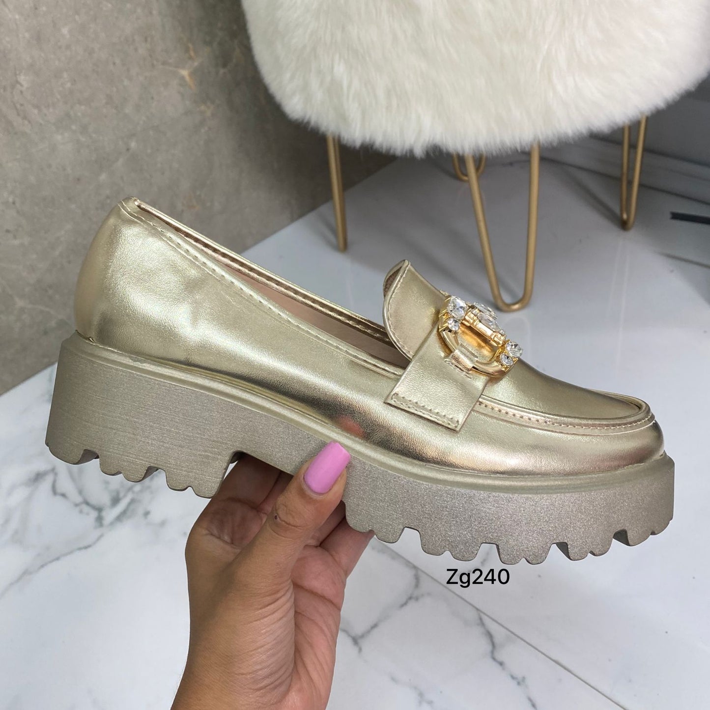 Zapato dorado apliques brillante suela 4cm  20822-2  C-20