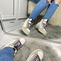 Tenis tipo botin blanco detalles beige suela 3cm  FY0760-1  C-1