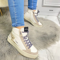 Tenis tipo botin blanco detalles beige suela 3cm  FY0760-1  C-1