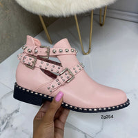 Botin rosado apliques plateado correas tacon 3cm  6078  C-21