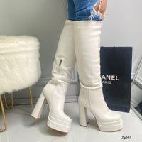 Bota caña alta blanco plataforma 5cm  tacon 14cm  K2934  C-22